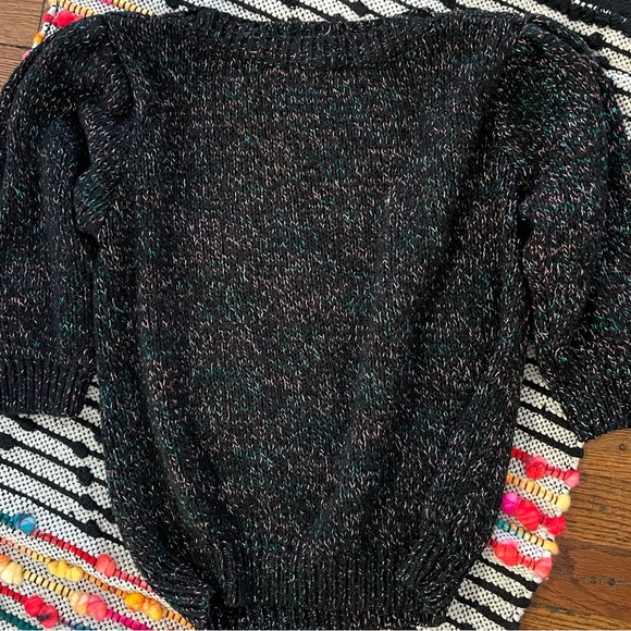 90s Sweater Crop Black Pastel Specks Puff 3/4 Sleeves Whimsy Fairy Goth - Picture 14 of 16